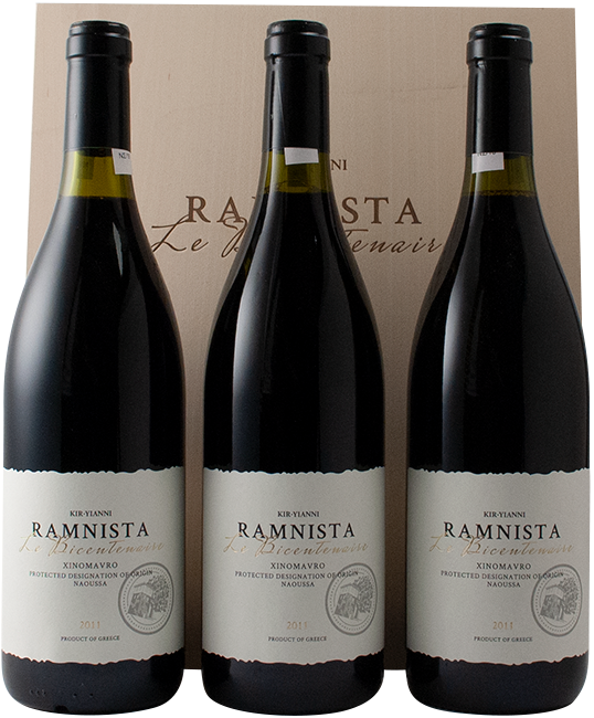 3 bottles Ramnista "Le Bicentenaire" 2011 in wooden box - Kyr-Yianni Estate